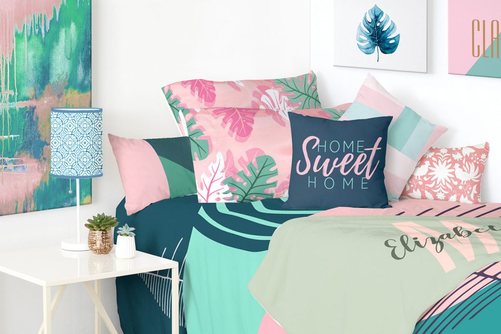 Simple ways to decorate your dorm room with unique bedding and wall art.