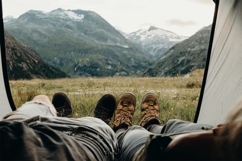 POV two people staring at mountain