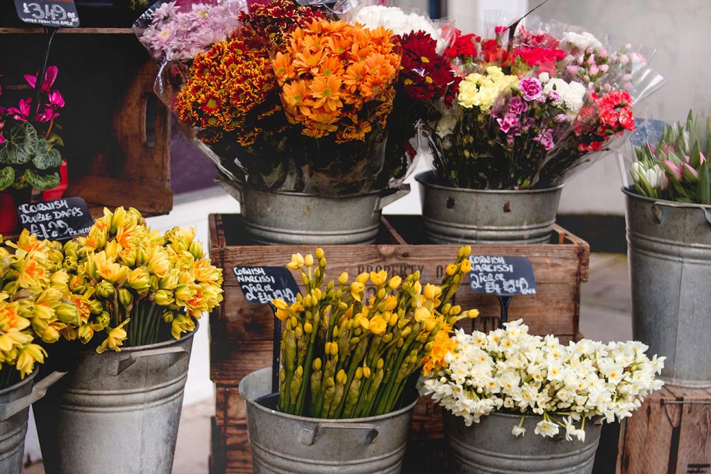 Arrange your flowers to create an arrangement of multiple primary colored flowers
