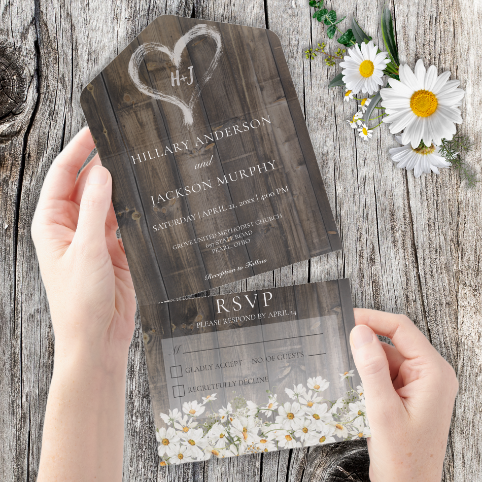 Barnwood & Daisies All in One Wedding Invite by Simply Farmhouse Press