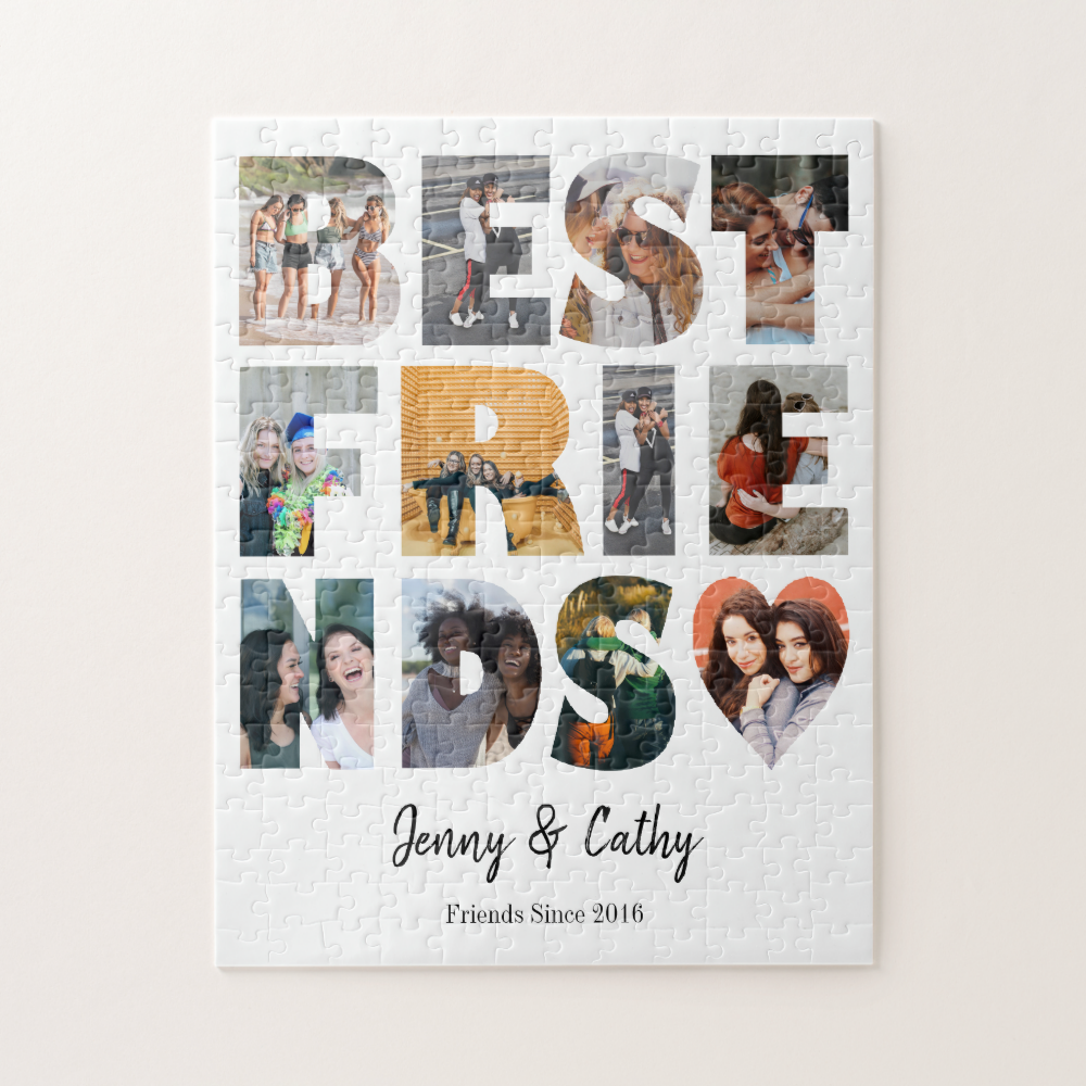 Modern Best Friends 12 Photo Collage Besties BFF Jigsaw Puzzle