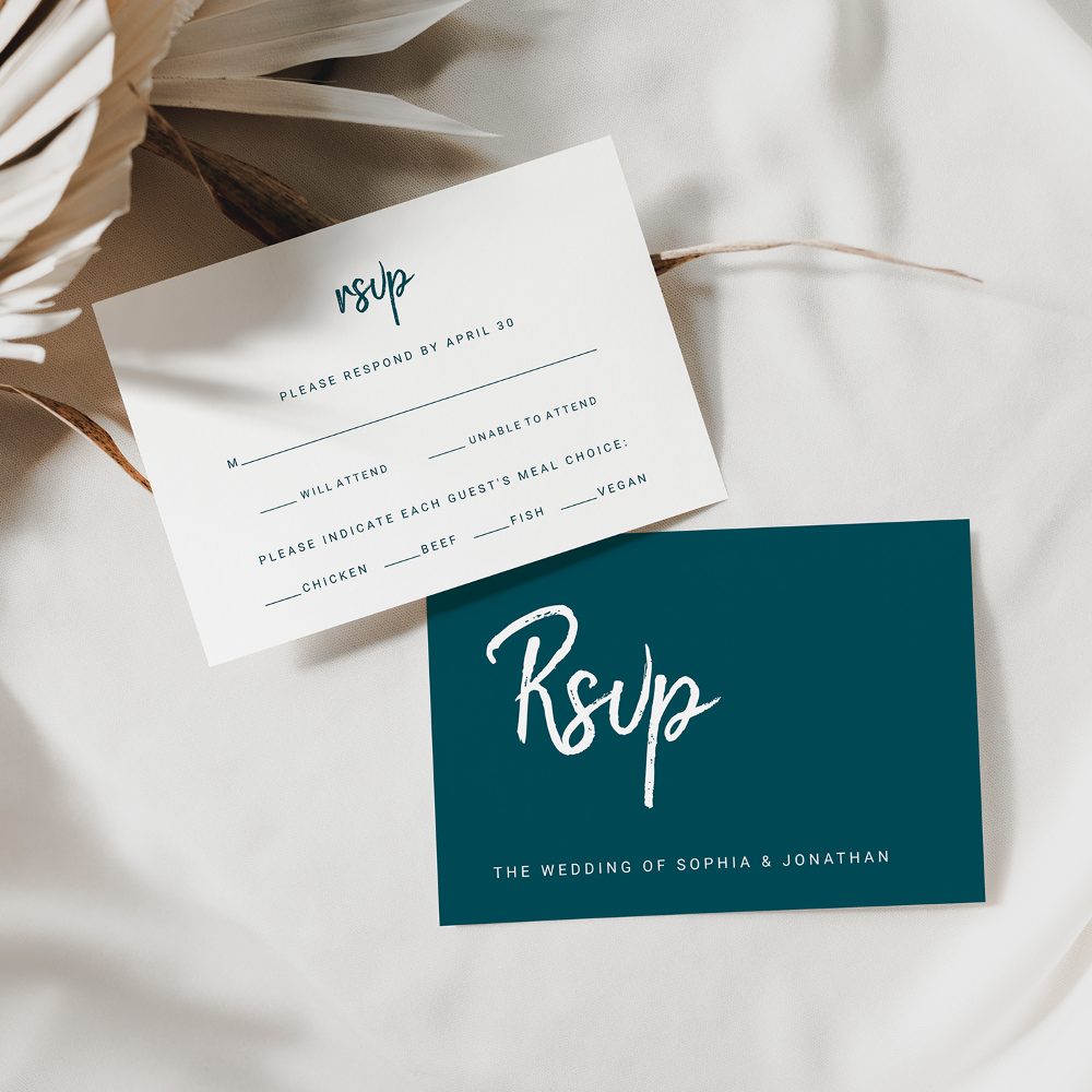 Modern Script Deep Teal | Wedding Meal Choice RSVP Card