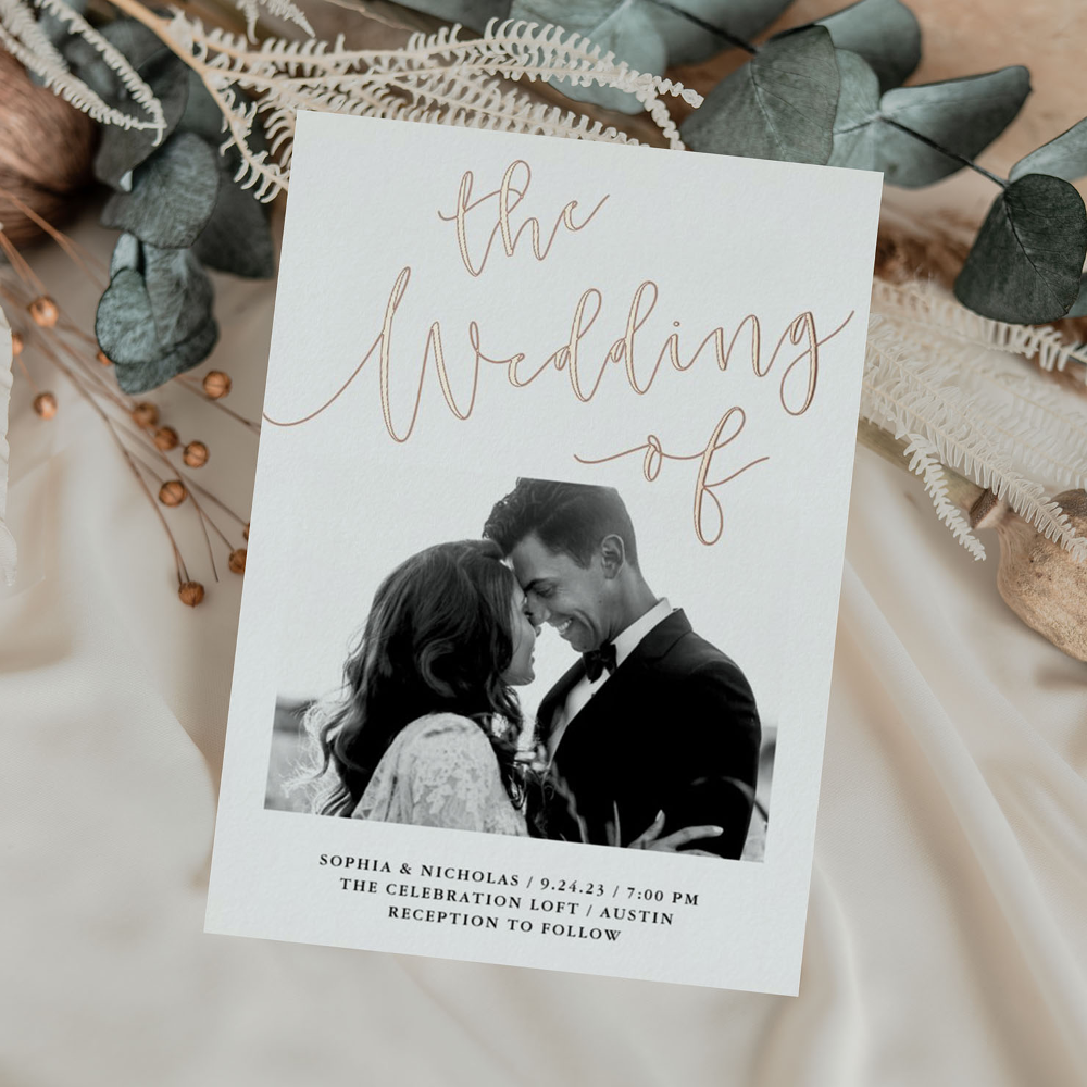 Elegant Romance | Rose Gold Foil Photo Wedding Foil Invitation
