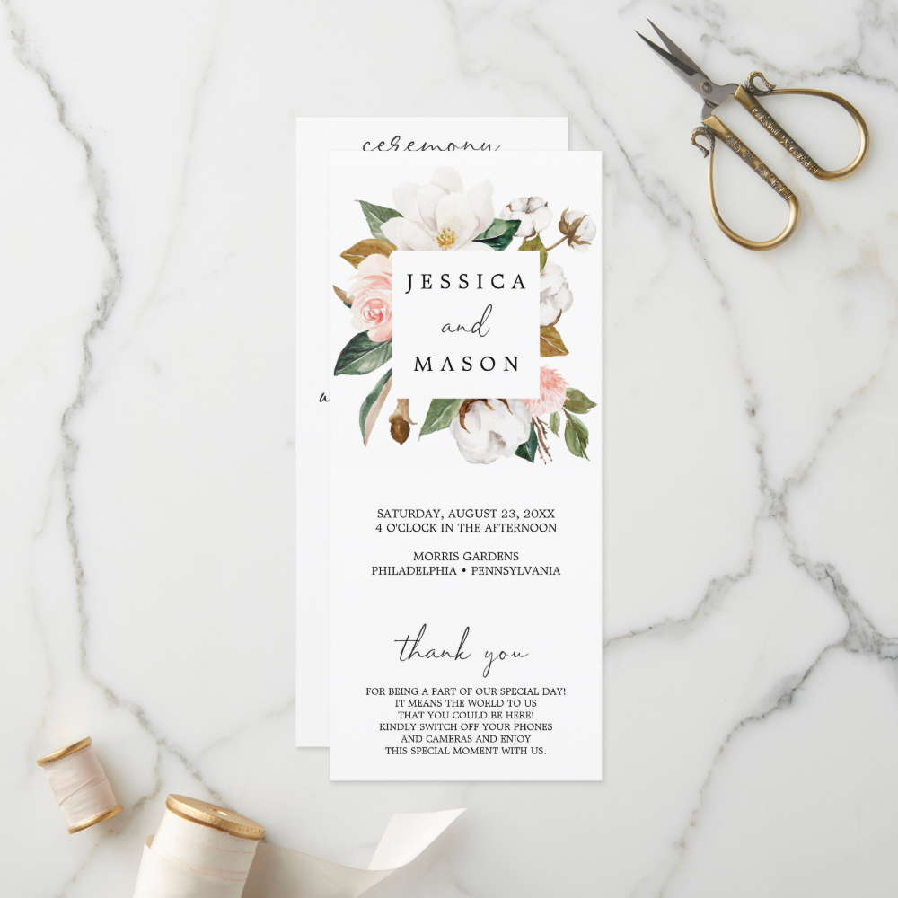 Magnolia Cotton Unplugged Ceremony Wedding Program