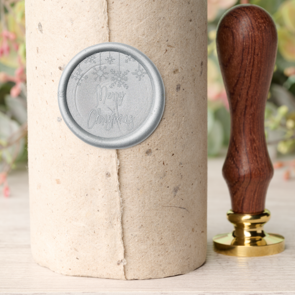 Elegant winter snowflakes Merry Christmas script Wax Seal Stamp
