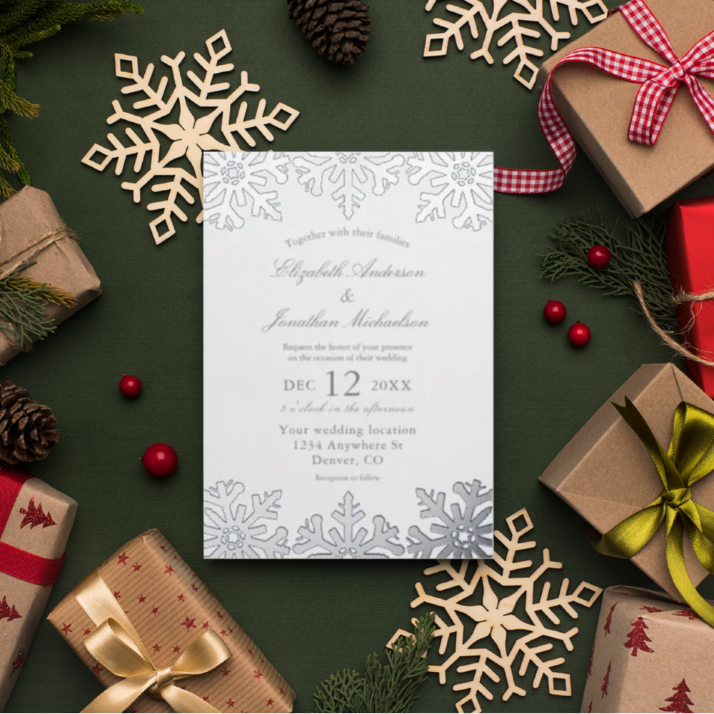 Silver Snowflake Winter Wedding Foil Invitation