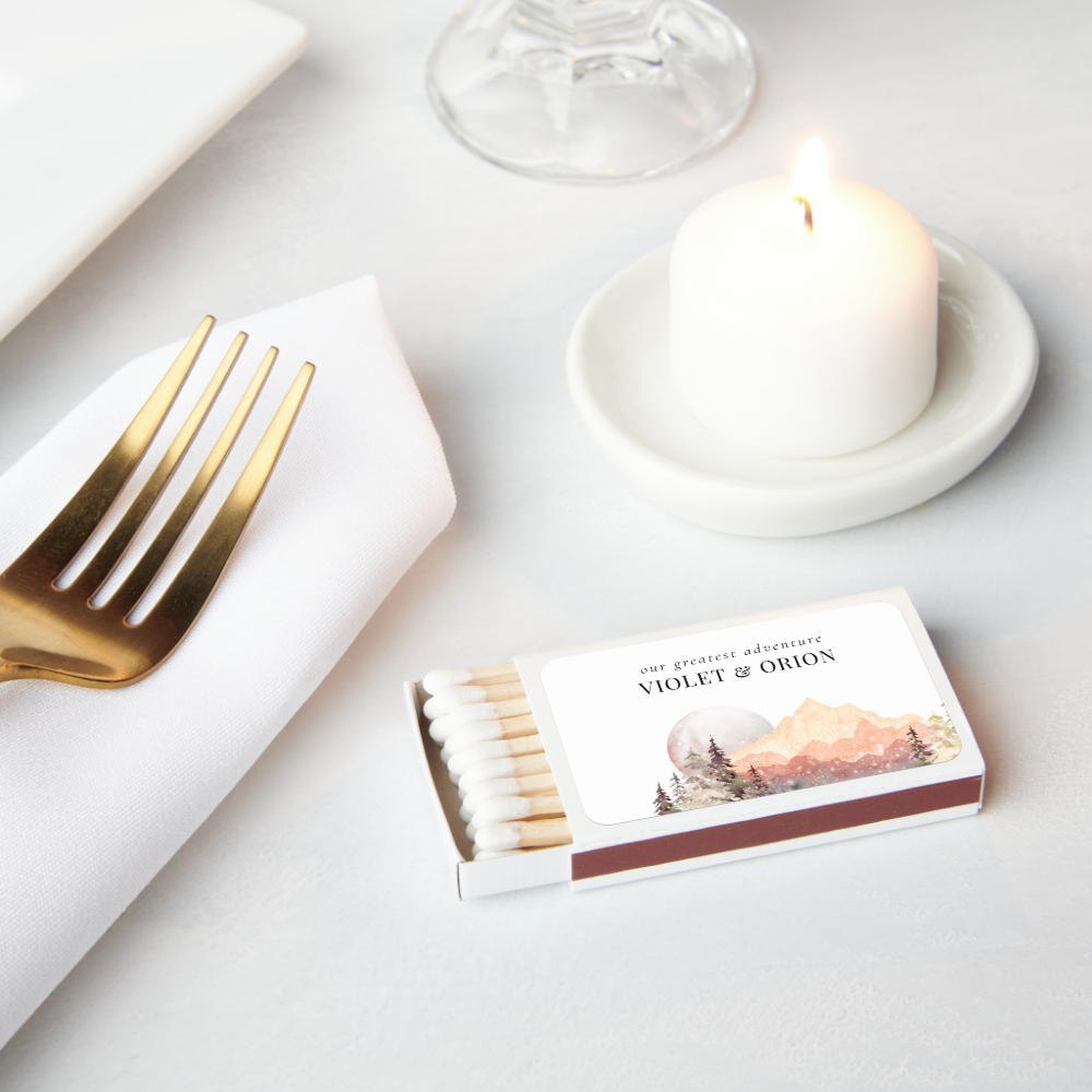 Mountains Rustic Adventure Wedding Favors Matchboxes