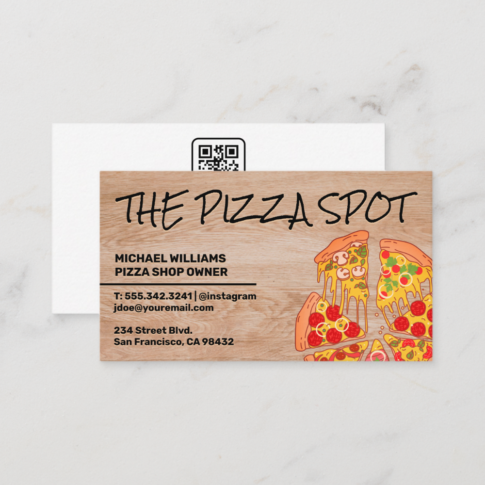 Pizza Pie Slices | Restaurant | Qr Code Business Card