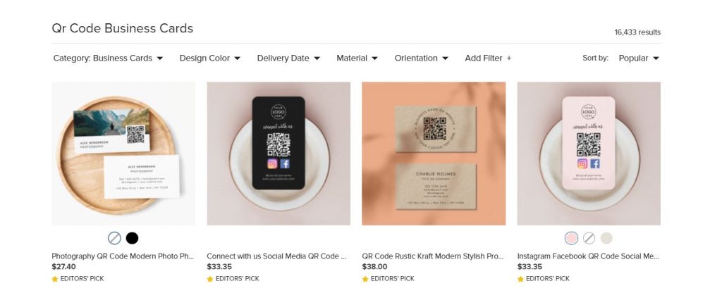 The results on the QR business card page