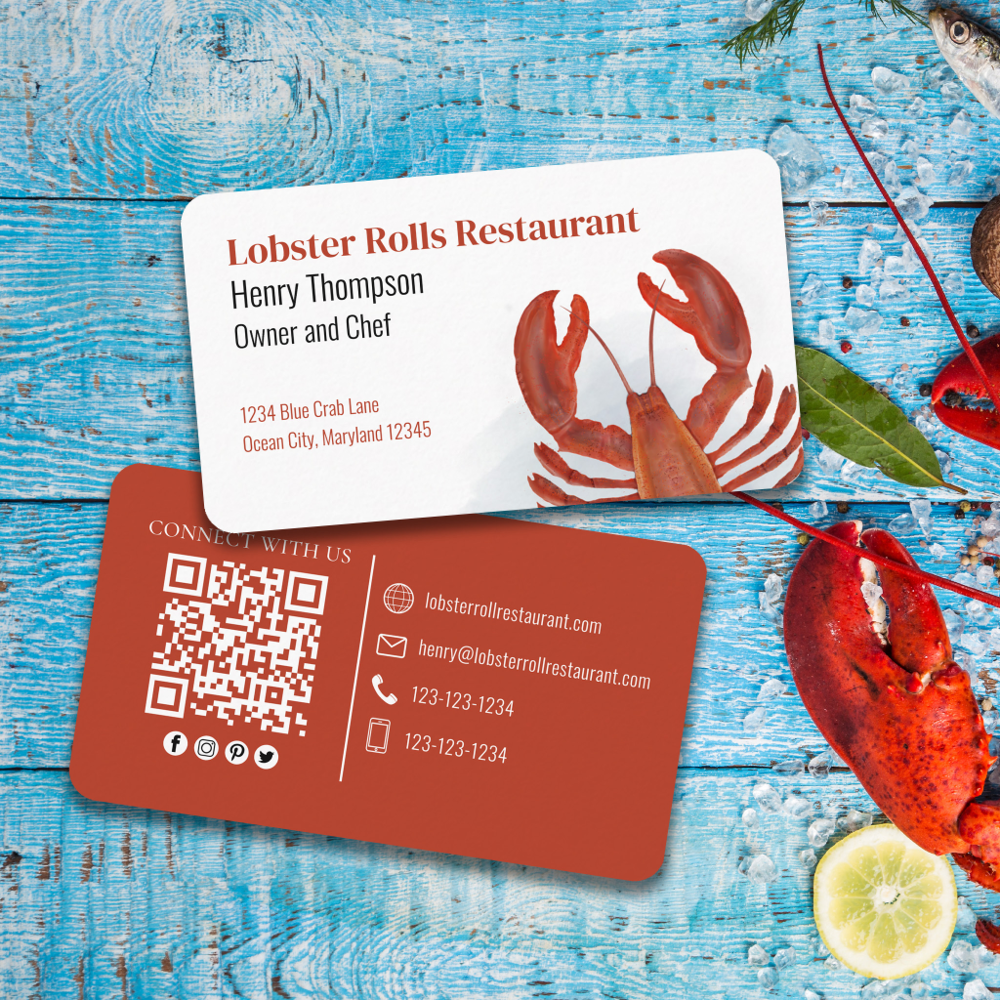 Connect With Us | QR Code Lobster Coastal Sea Business Card