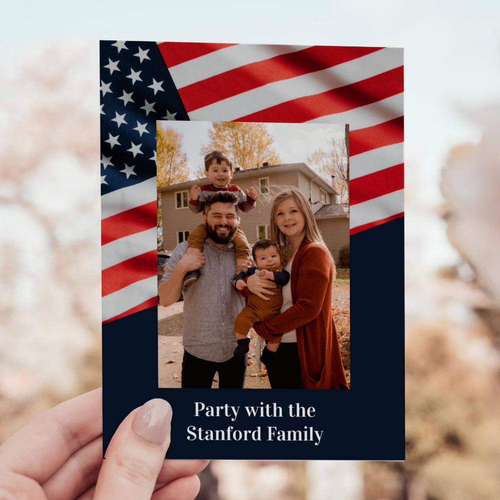 Memorial Day BBQ American Flag with Family Photo Invitation