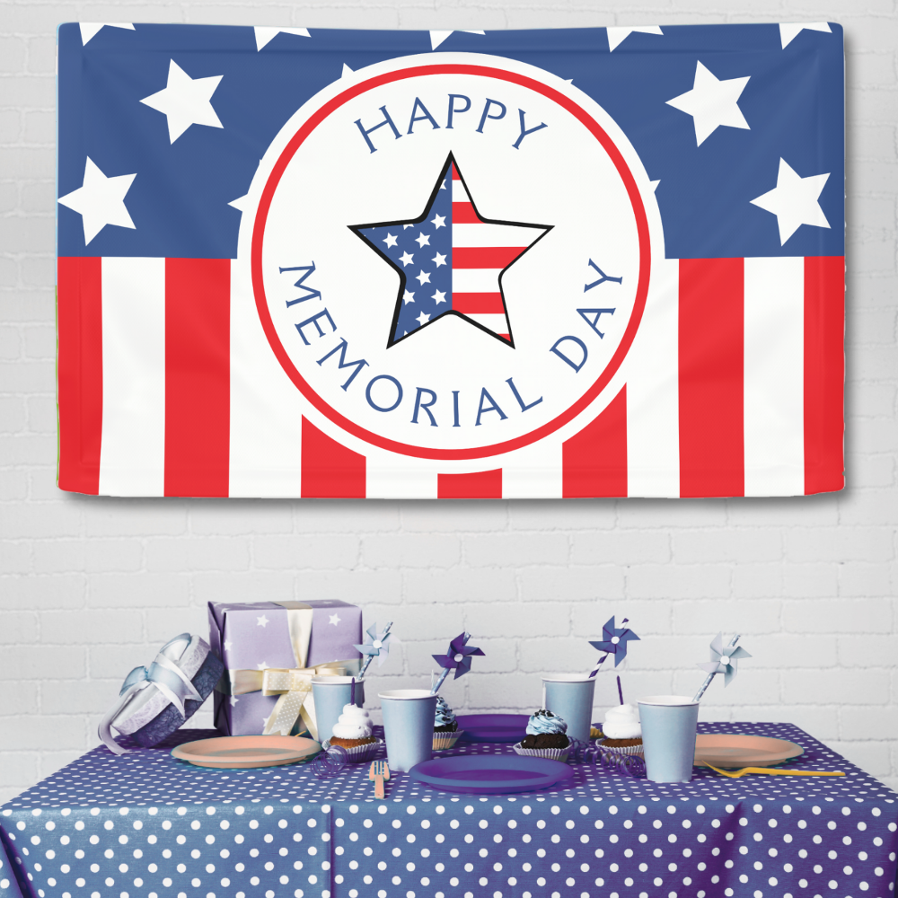 Memorial Day Red White & Blue USA American Flag Banner