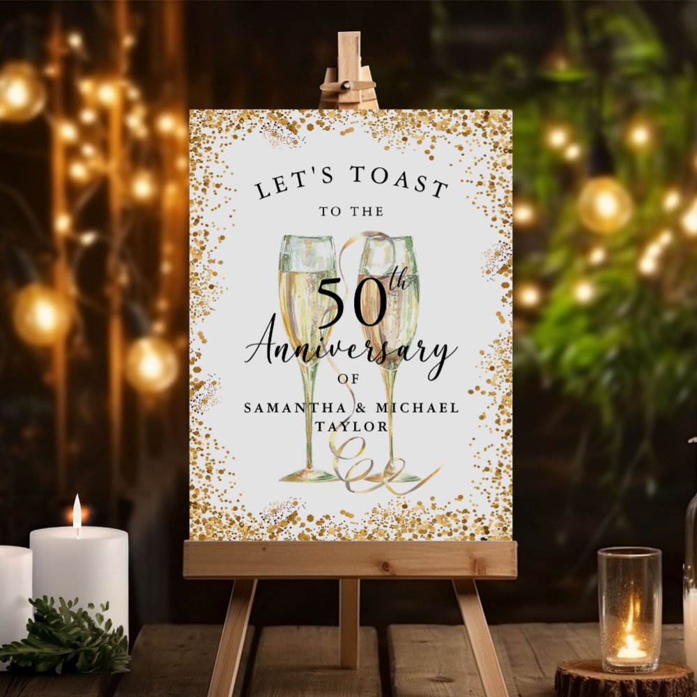 Gold 50th Wedding Anniversary Welcome Foam Board