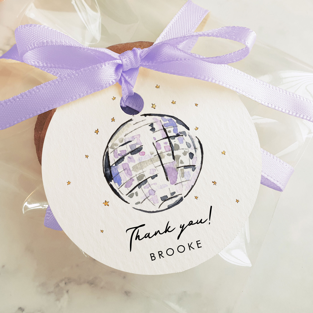 Star Studded Disco Ball Watercolor Thank You Favor Tags