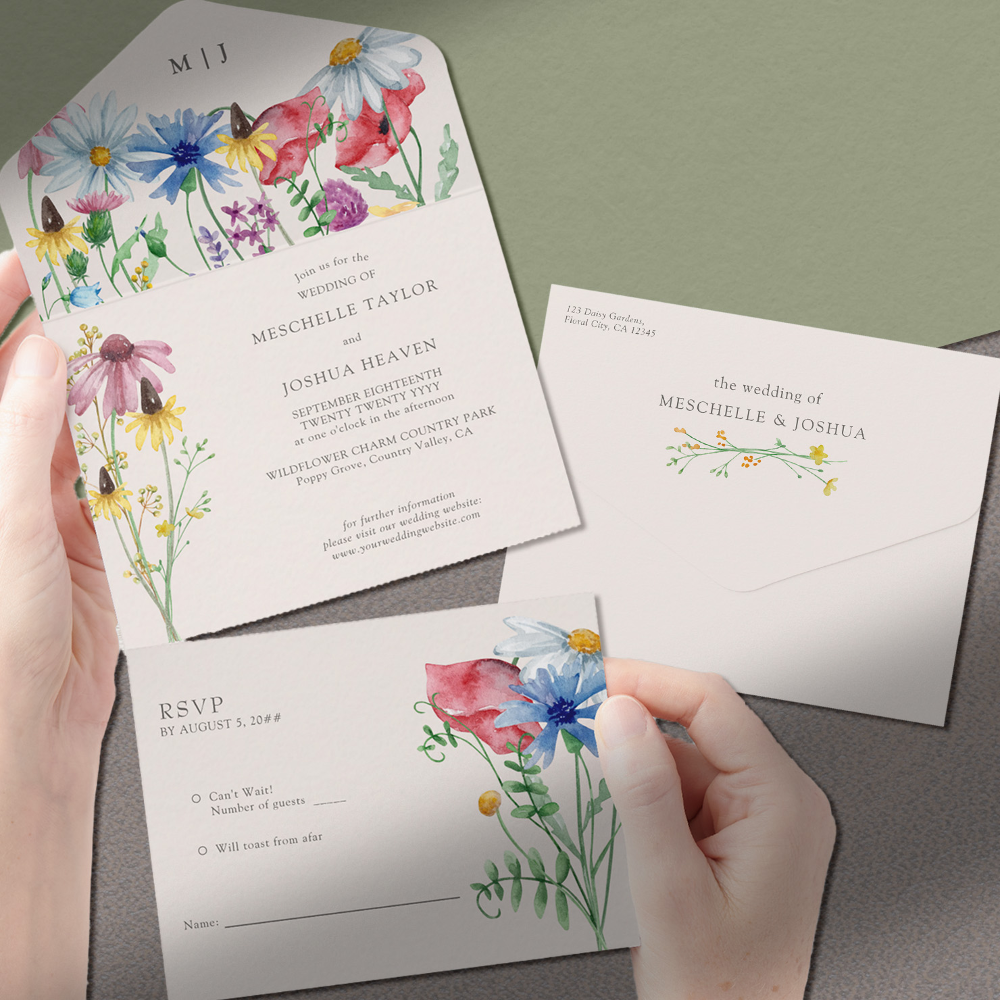 Wildflower Wedding Rustic Country Wild Flowers All In One Invitation