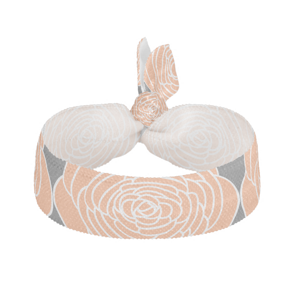 Peach Ranunculus Rose Wedding Ribbon Hair Tie