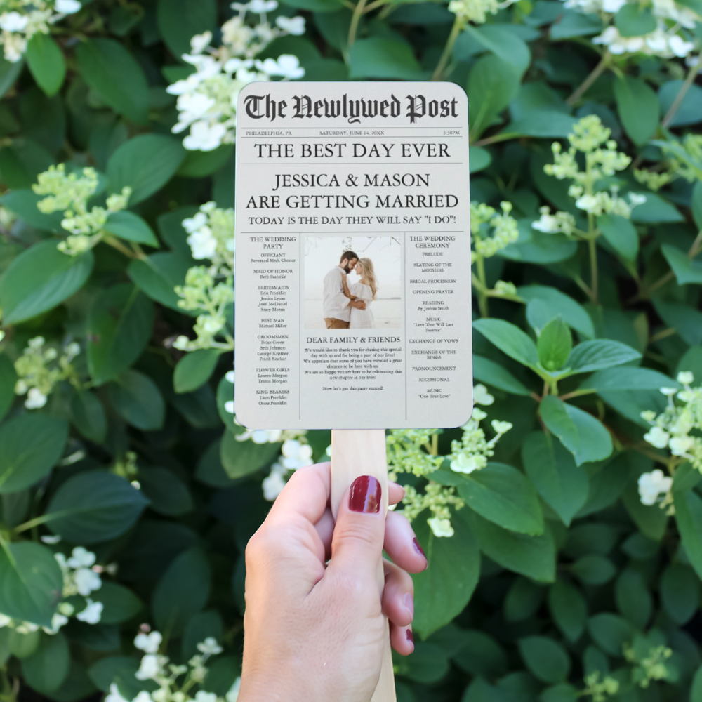 Unique Newspaper Timeline and Wedding Programs Hand Fan