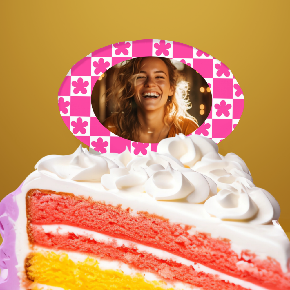 Retro 90s Hot Pink Photo Cake Topper