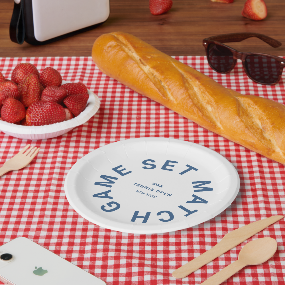 Game Set Match Blue Tennis Tournament Crest Paper Plates