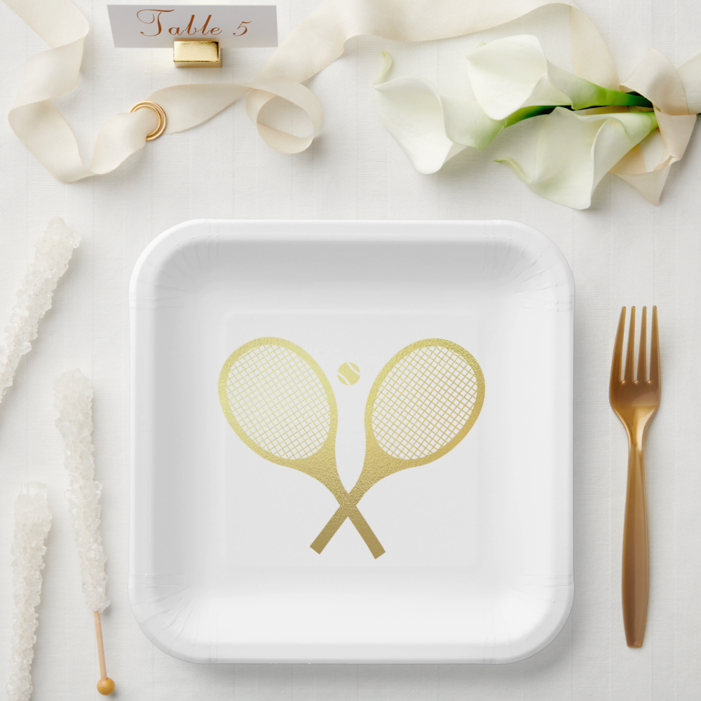 Gold Elegant Chic Classic Tennis Racquets Ball Paper Plates