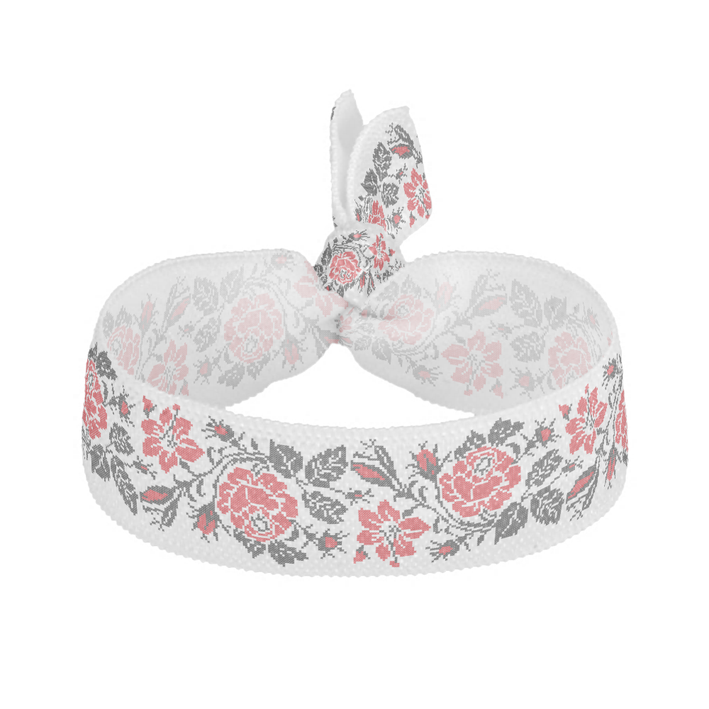 Original cross-stitch red rose flowers pattern hair tie