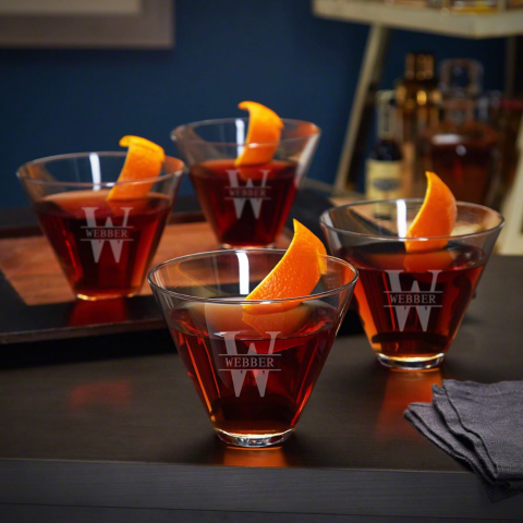 Set of 4 Stemless Martini Cocktail Glasses