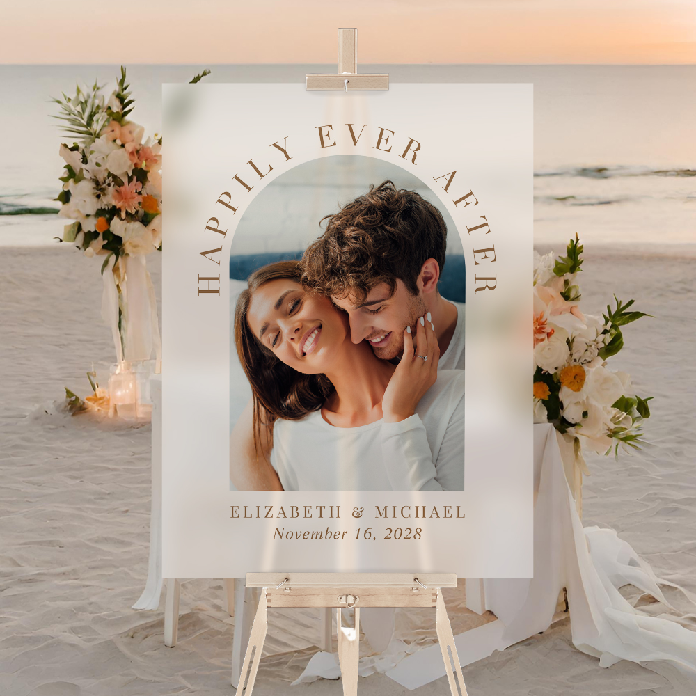 Elegant Arch Photo Gold Frosted Wedding Welcome Acrylic Sign