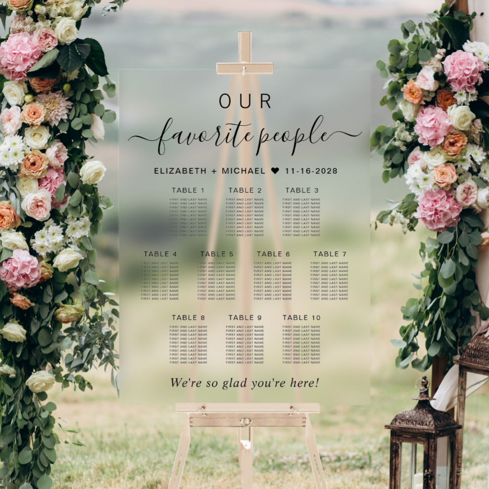 Favorite People 10 Table Wedding Seating Acrylic Sign