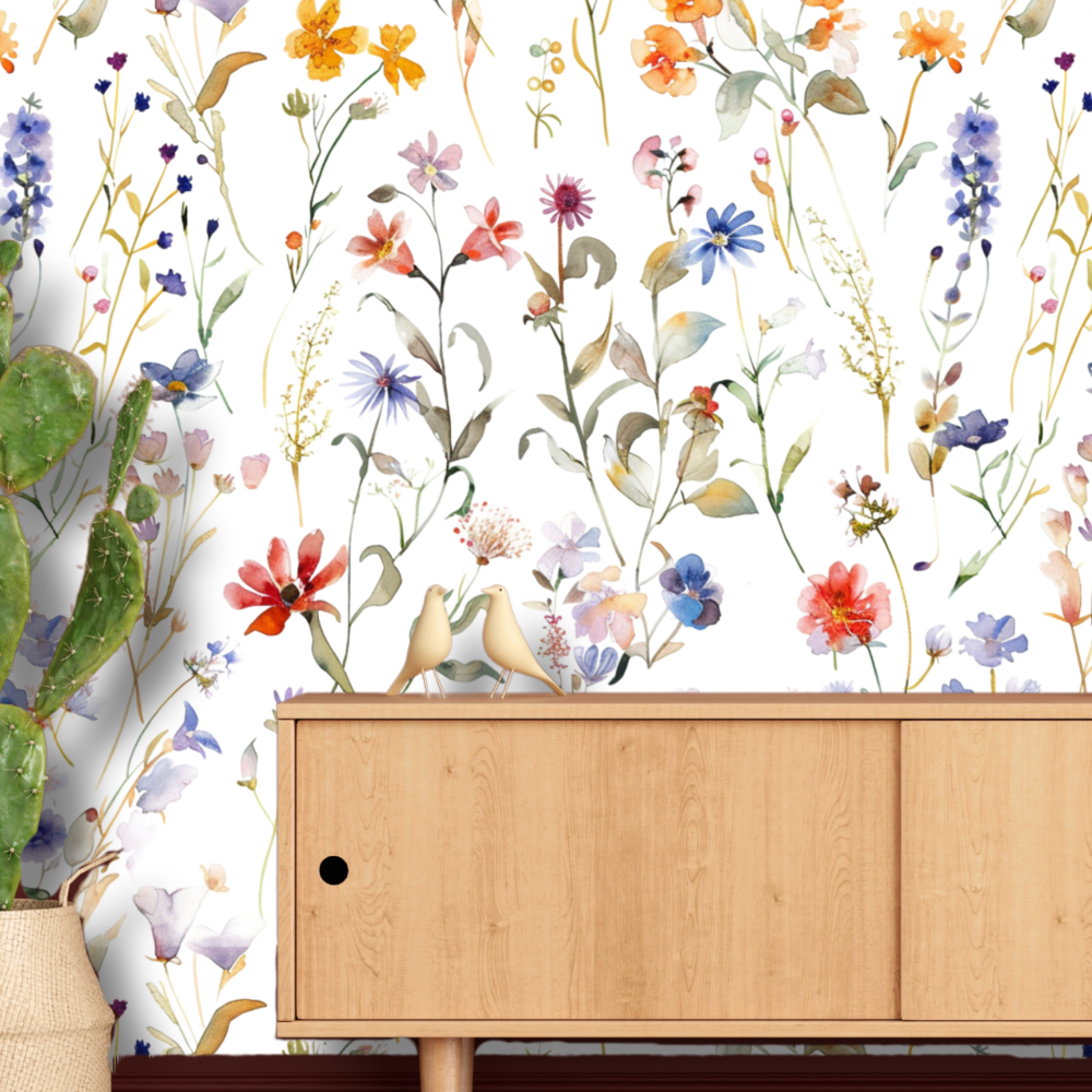 Colorful watercolor wildflower wallpaper