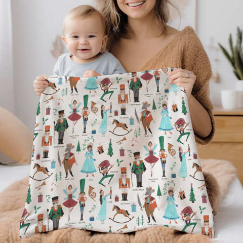 Mother and child holding blanket