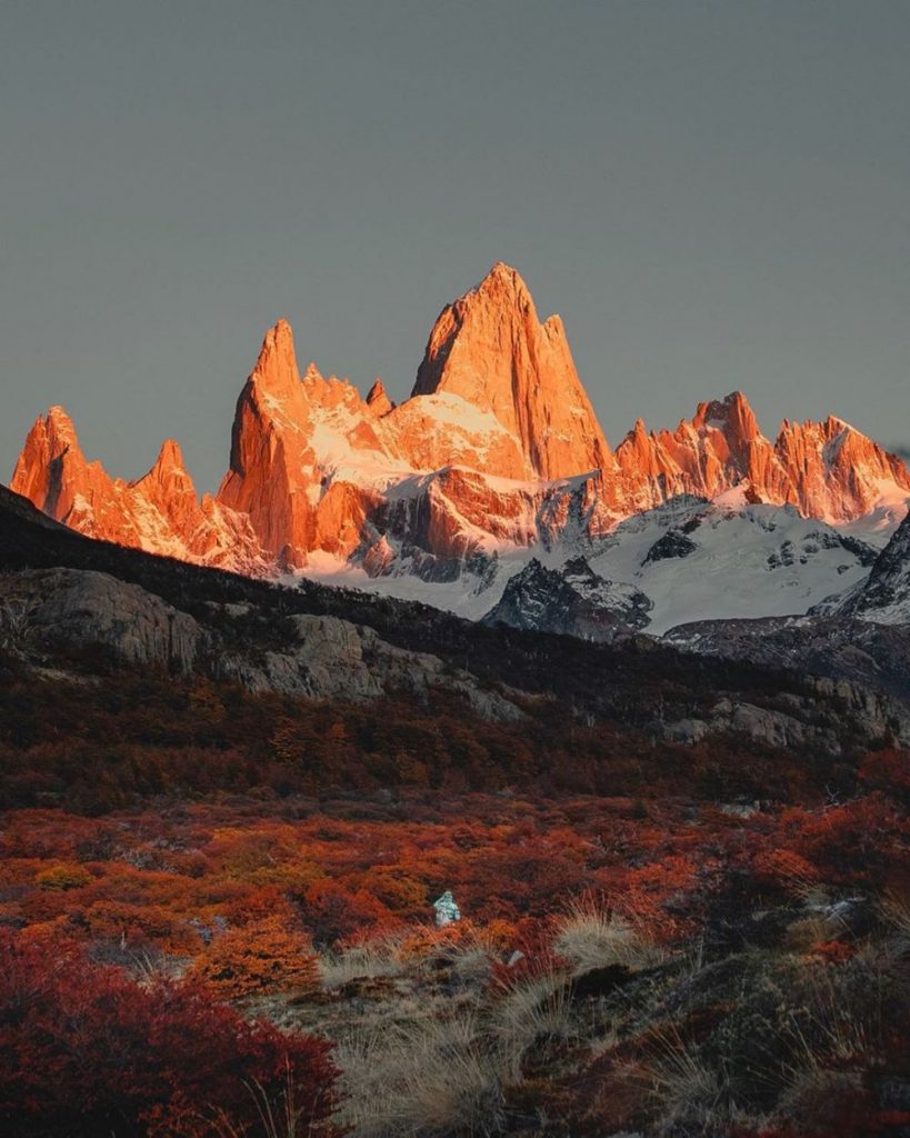 The Monte Fitz Roy at dawn, located within Los Glaciares National Park in Patagonia, Argentina.
