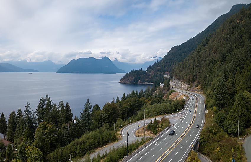 A scenic route running from Vancouver to Pemberton, tracing the coastline of Howe Sound as a part of the British Columbia Highway 99, widely known as the Sea to Sky Highway.