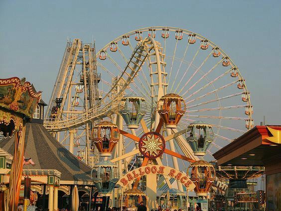 The vintage Giant Wheel and Balloon Race rides at Morey's Piers in Wildwood, New Jersey.